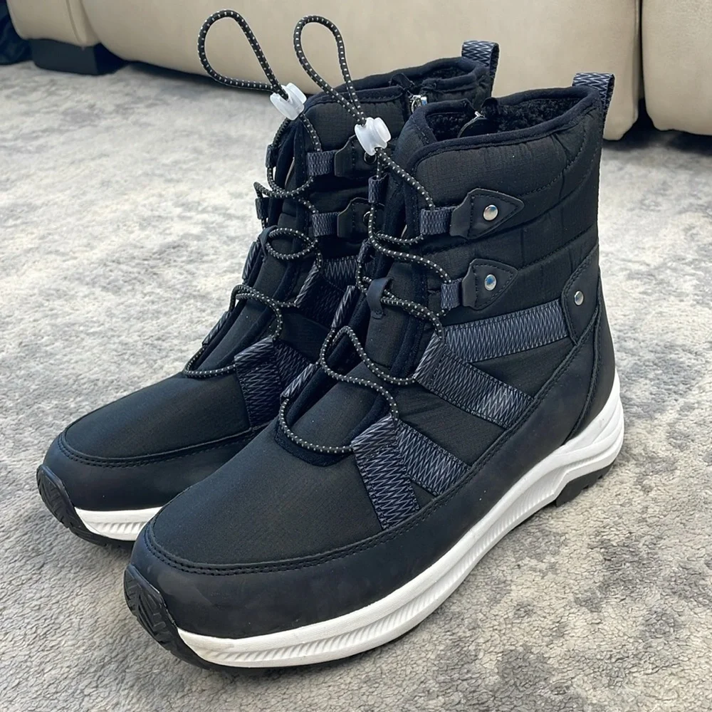 New Khombu Alessia Boot US Ski Team Black Lace Up Warm Winter Sz 10